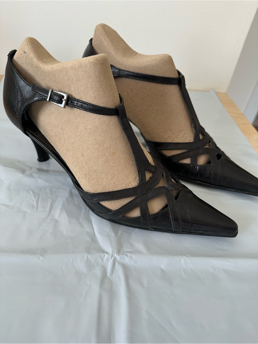 Black Strappy Pointed-Toe Women's Heels